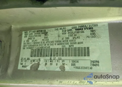 2001 Ford Econoline Xl/Xlt из США, поврежденный, VIN 1FMRE11L31HB54160